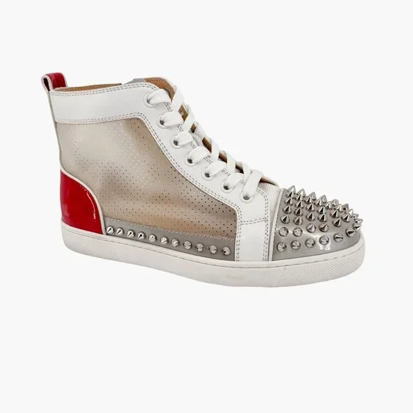 Christian Louboutin Sosoxy Spike Donna Sneakers Size 37 US 7 Mesh High Top White